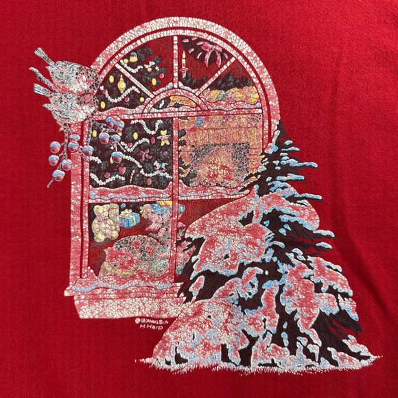 Vintage Morning Sun Sweatshirt Womens Extra Large Red H Harp Christmas Sweater 1 - Picture 5 of 11